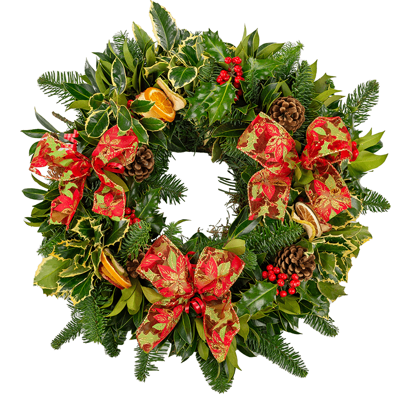 Decorated 16" Pine and Holly Wreath